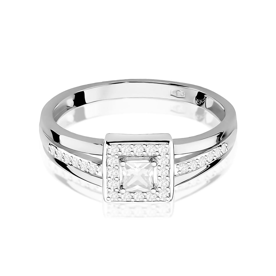 Ring aus Weißgold – Labordiamant Princess, 0,15 ct, ergänzt durch 28 × 0,005 ct Labordiamanten