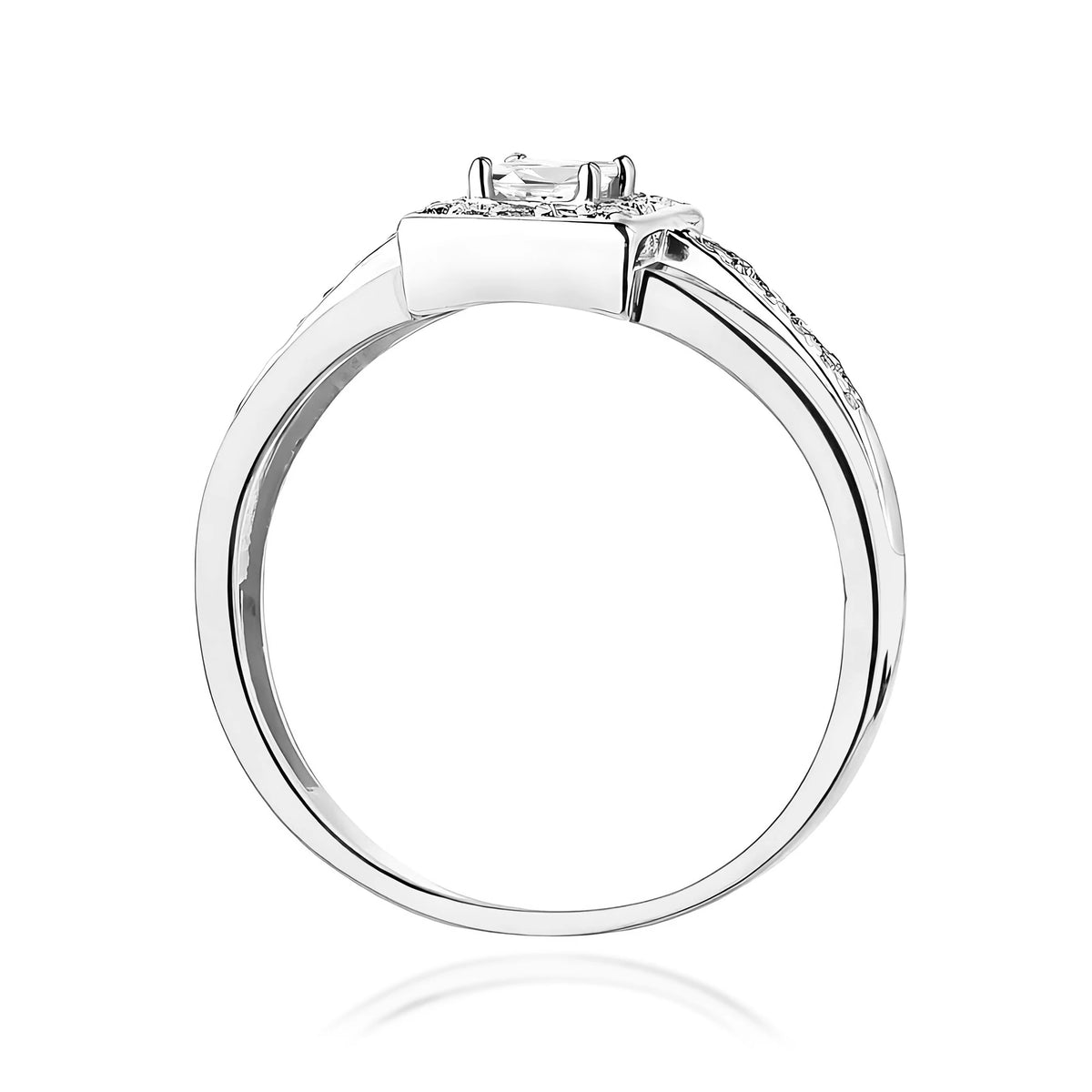 Ring aus Weißgold – Labordiamant Princess, 0,15 ct, ergänzt durch 28 × 0,005 ct Labordiamanten