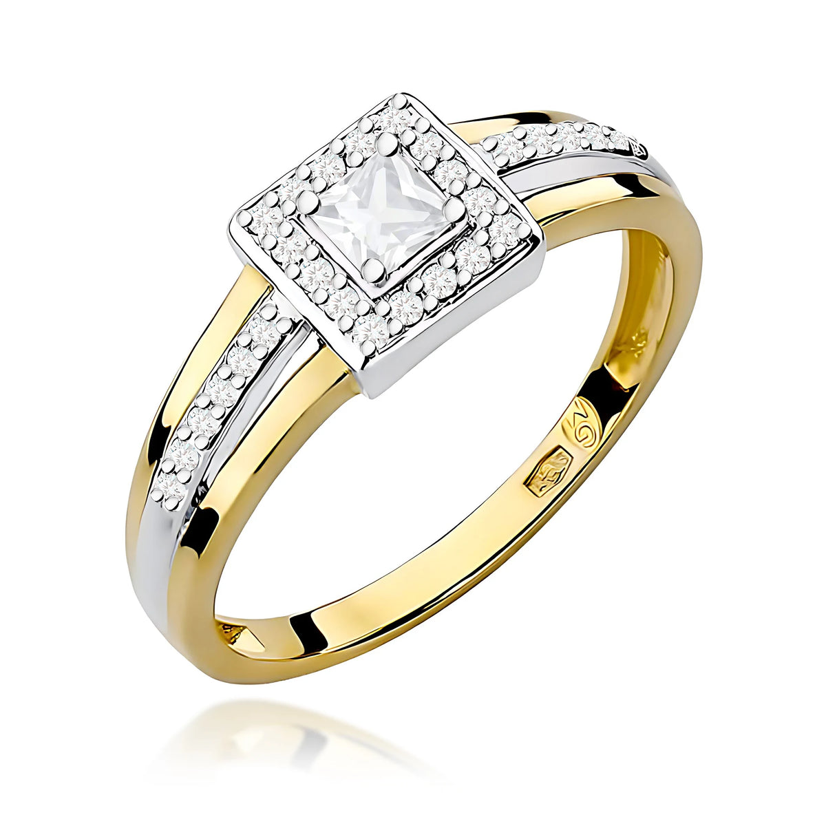 Ring aus Gelbgold – Labordiamant Princess, 0,15 ct, ergänzt durch 28 × 0,005 ct Labordiamanten
