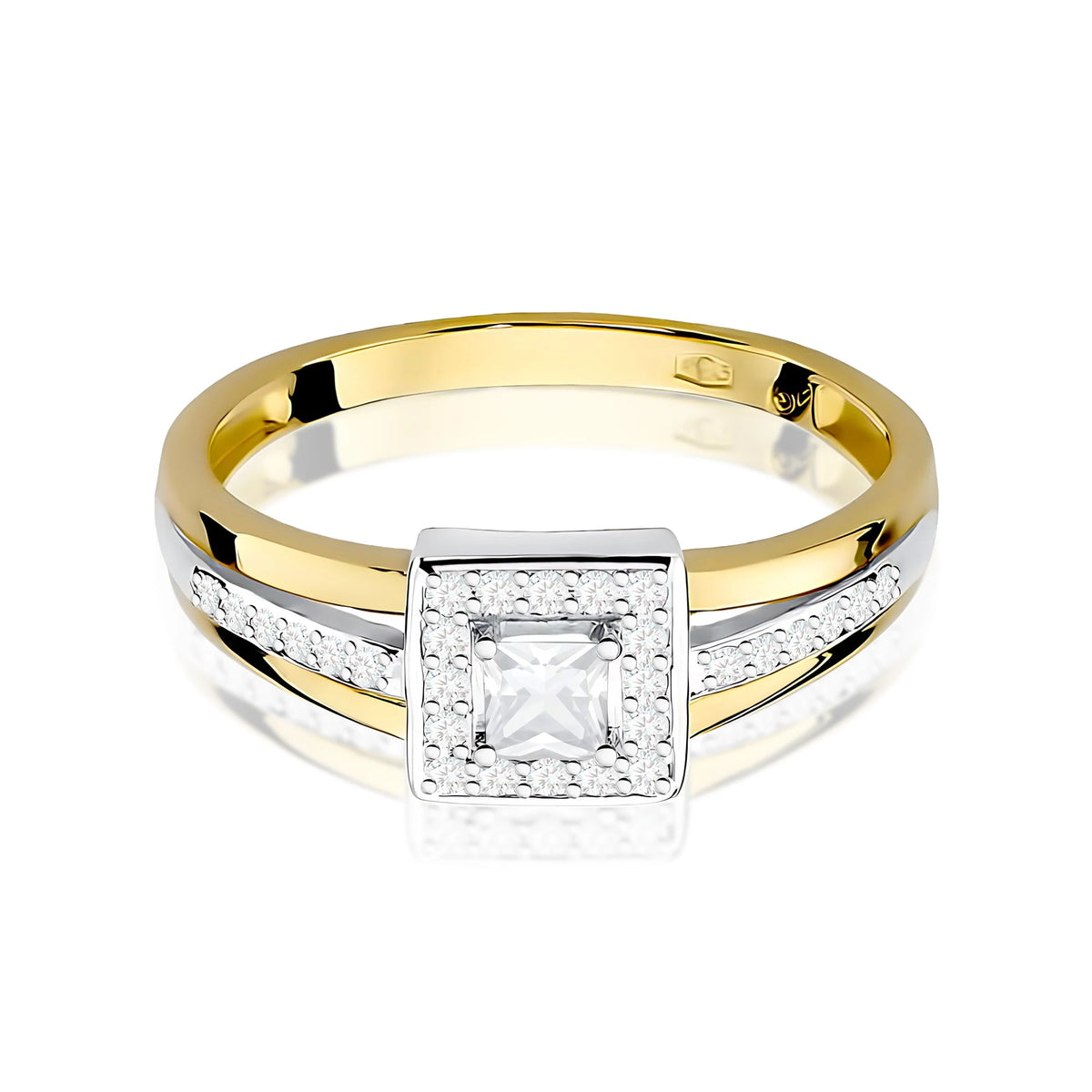 Ring aus Gelbgold – Labordiamant Princess, 0,15 ct, ergänzt durch 28 × 0,005 ct Labordiamanten