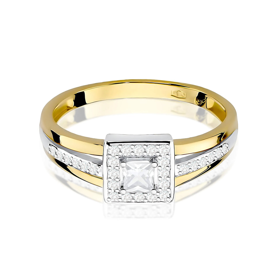 Ring aus Gelbgold – Labordiamant Princess, 0,15 ct, ergänzt durch 28 × 0,005 ct Labordiamanten