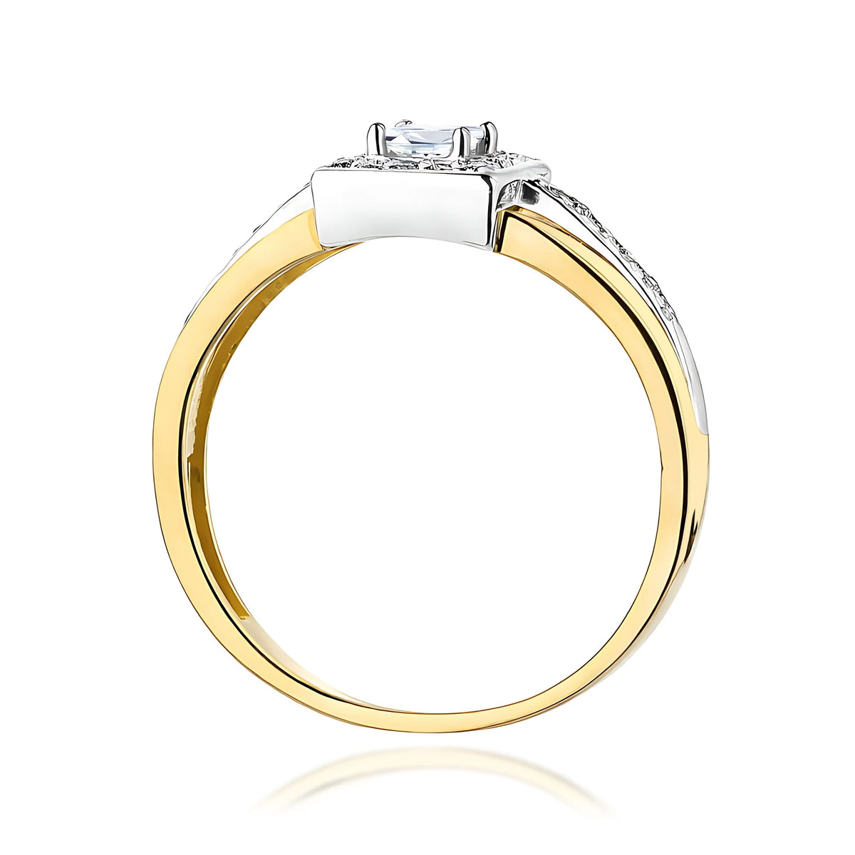 Ring aus Gelbgold – Labordiamant Princess, 0,15 ct, ergänzt durch 28 × 0,005 ct Labordiamanten