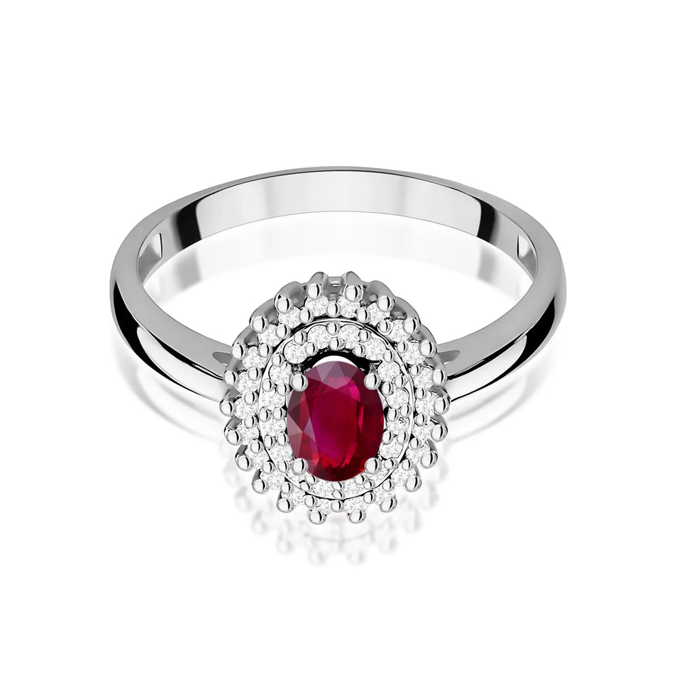 Ring aus Weißgold mit 0,60 ct Rubin und 0,195 ct Diamanten