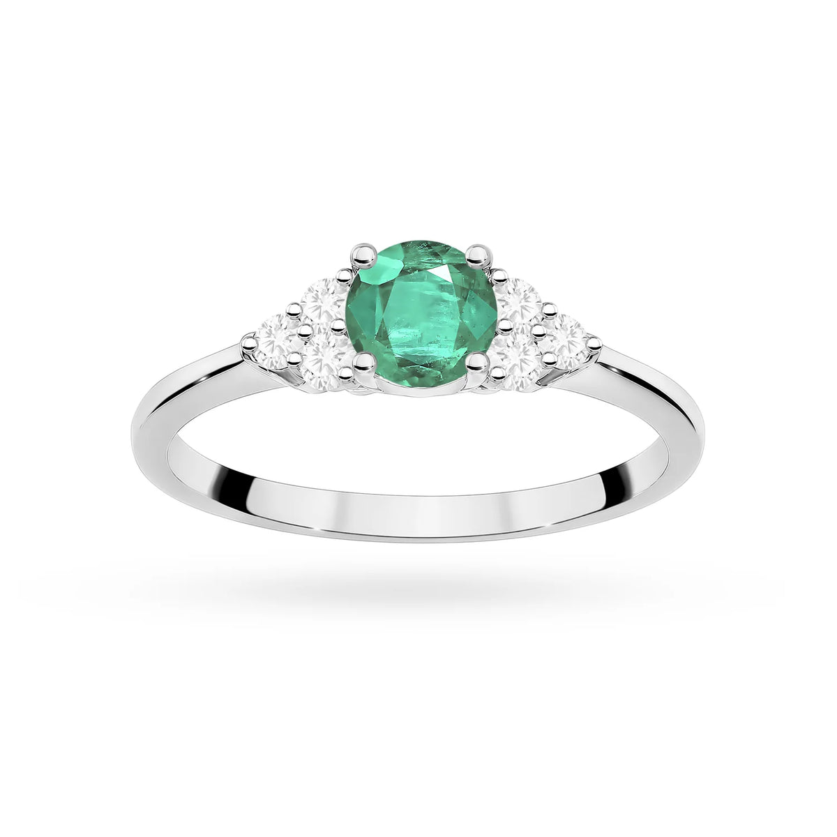 Diamant-Seitenclusterring aus 585er Weißgold mit 0,50 ct Smaragd und 0,18 ct Diamanten