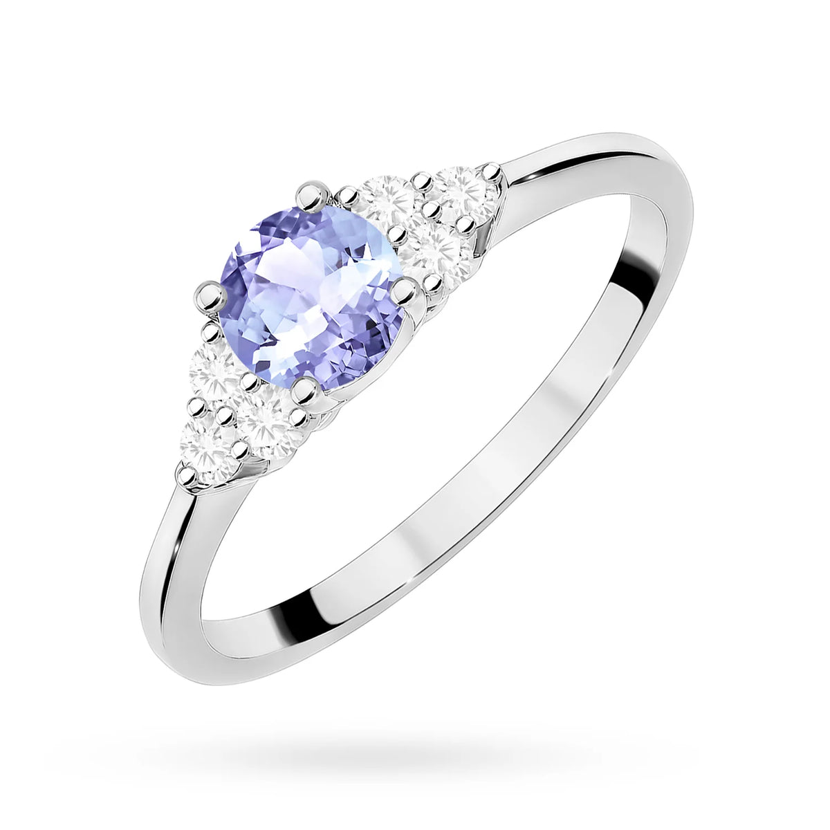 Diamant-Seitenclusterring aus 585er Weißgold mit 0,50 ct Tansanit und 0,18 ct Diamanten