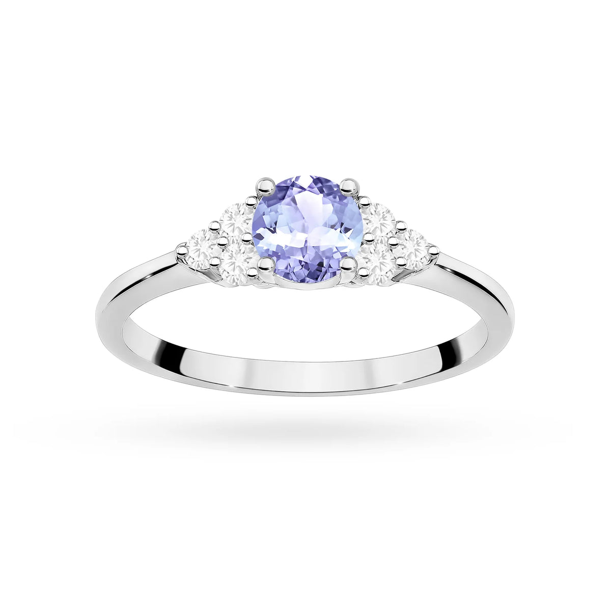 Diamant-Seitenclusterring aus 585er Weißgold mit 0,50 ct Tansanit und 0,18 ct Diamanten