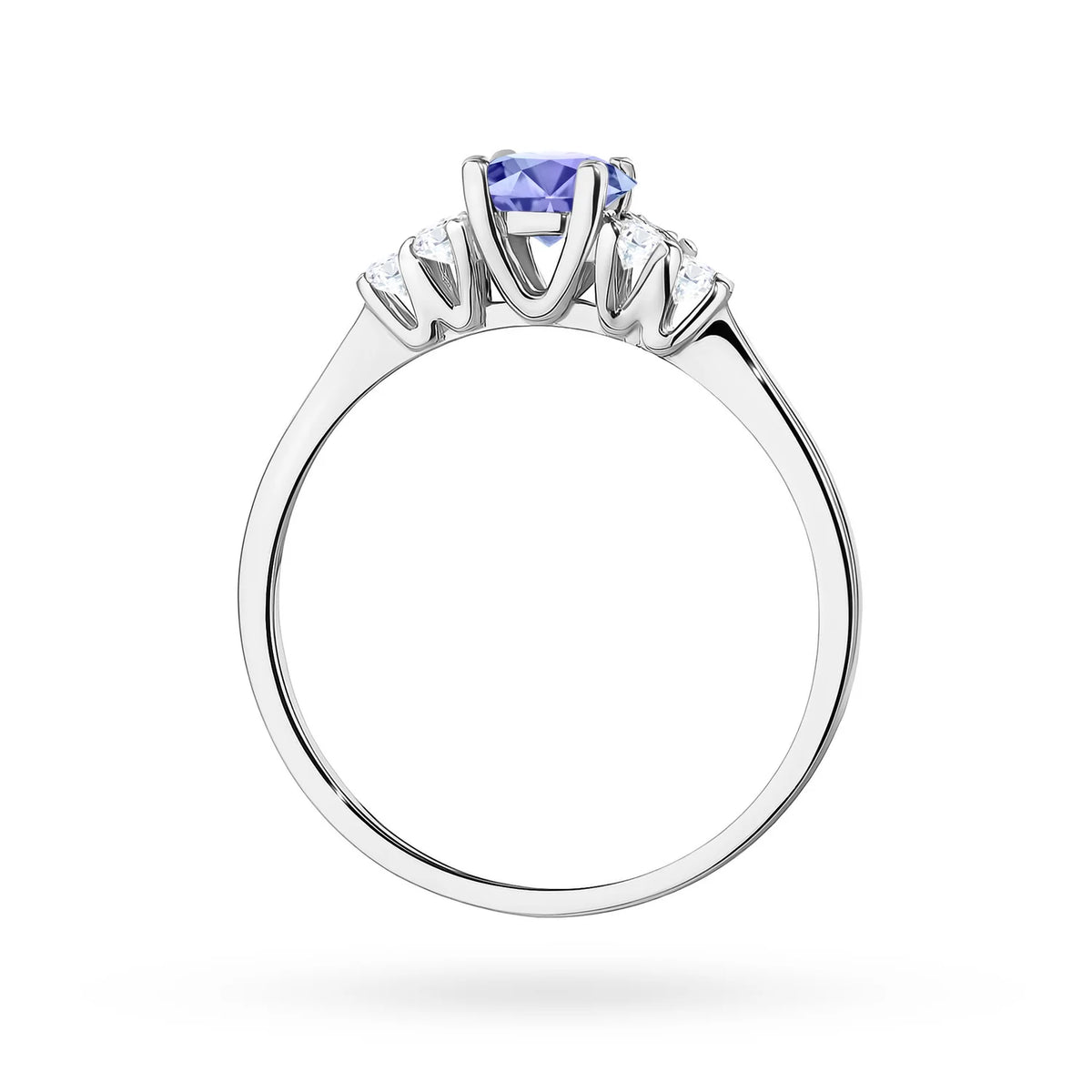 Diamant-Seitenclusterring aus 585er Weißgold mit 0,50 ct Tansanit und 0,18 ct Diamanten