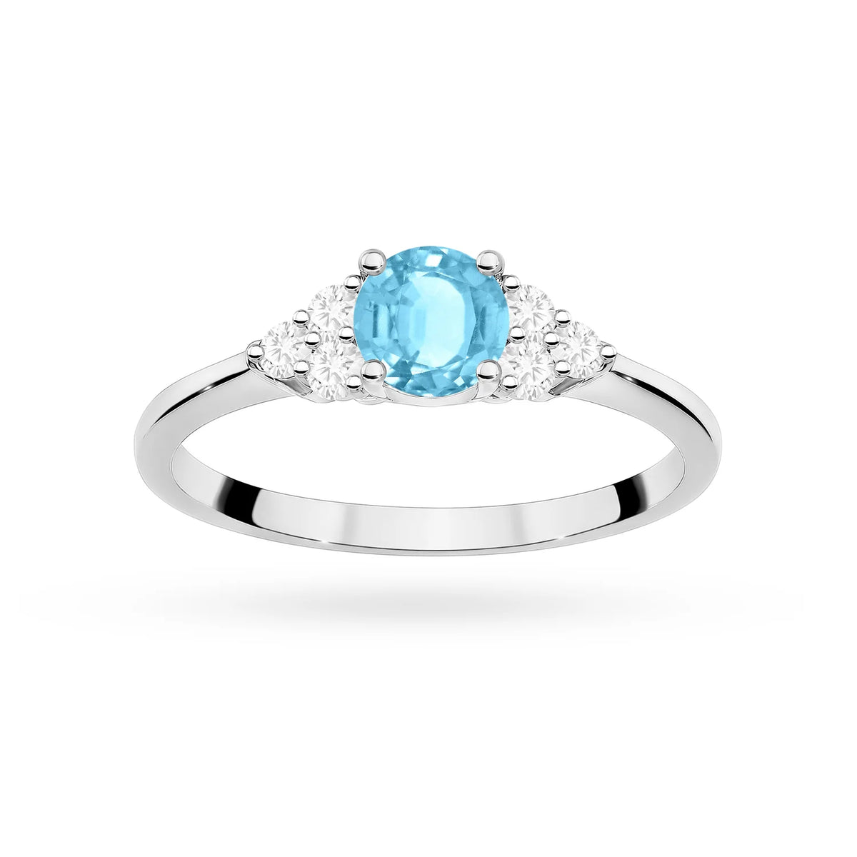 Diamant-Seitenclusterring aus 585er Weißgold mit 0,50 ct Swiss-Blue-Topas und 0,18 ct Diamanten