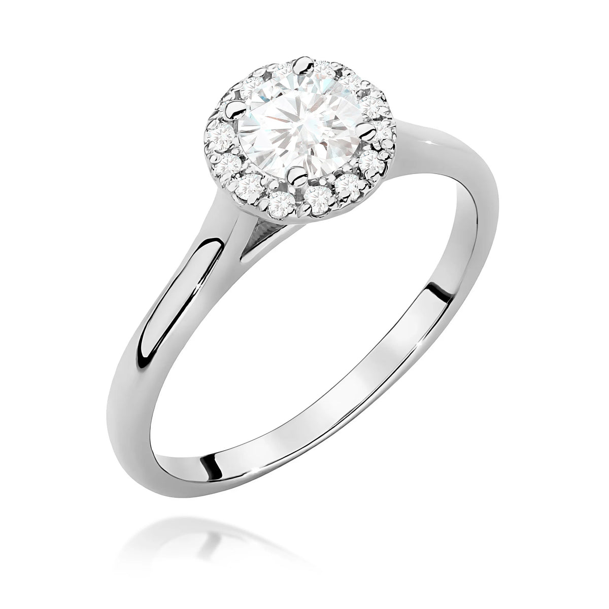 Ring aus Weißgold – Labordiamant 0,40 ct, Round/Brilliant, ergänzt durch 14 × 0,0086 ct Labordiamanten