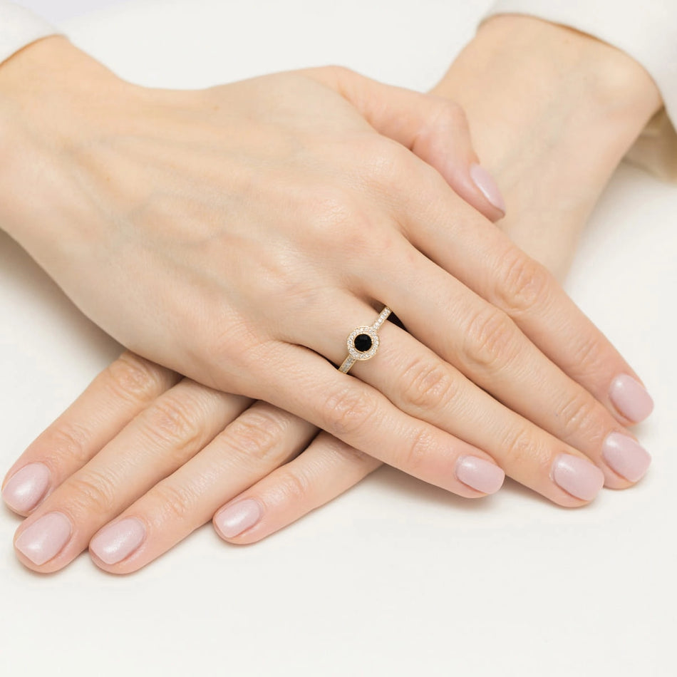 Gold Ring with 0.30ct Black diamond and 0.343ct Sideline Diamonds