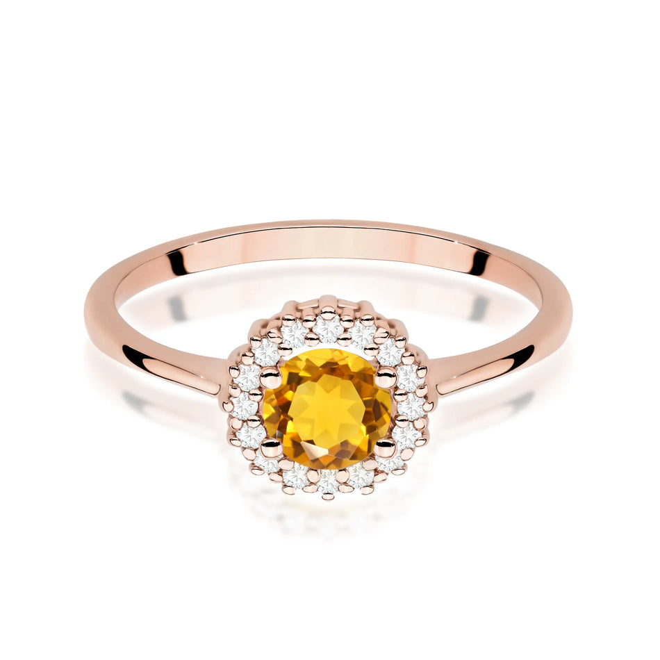 Gold ring with 0.50ct citrine and diamonds Flower