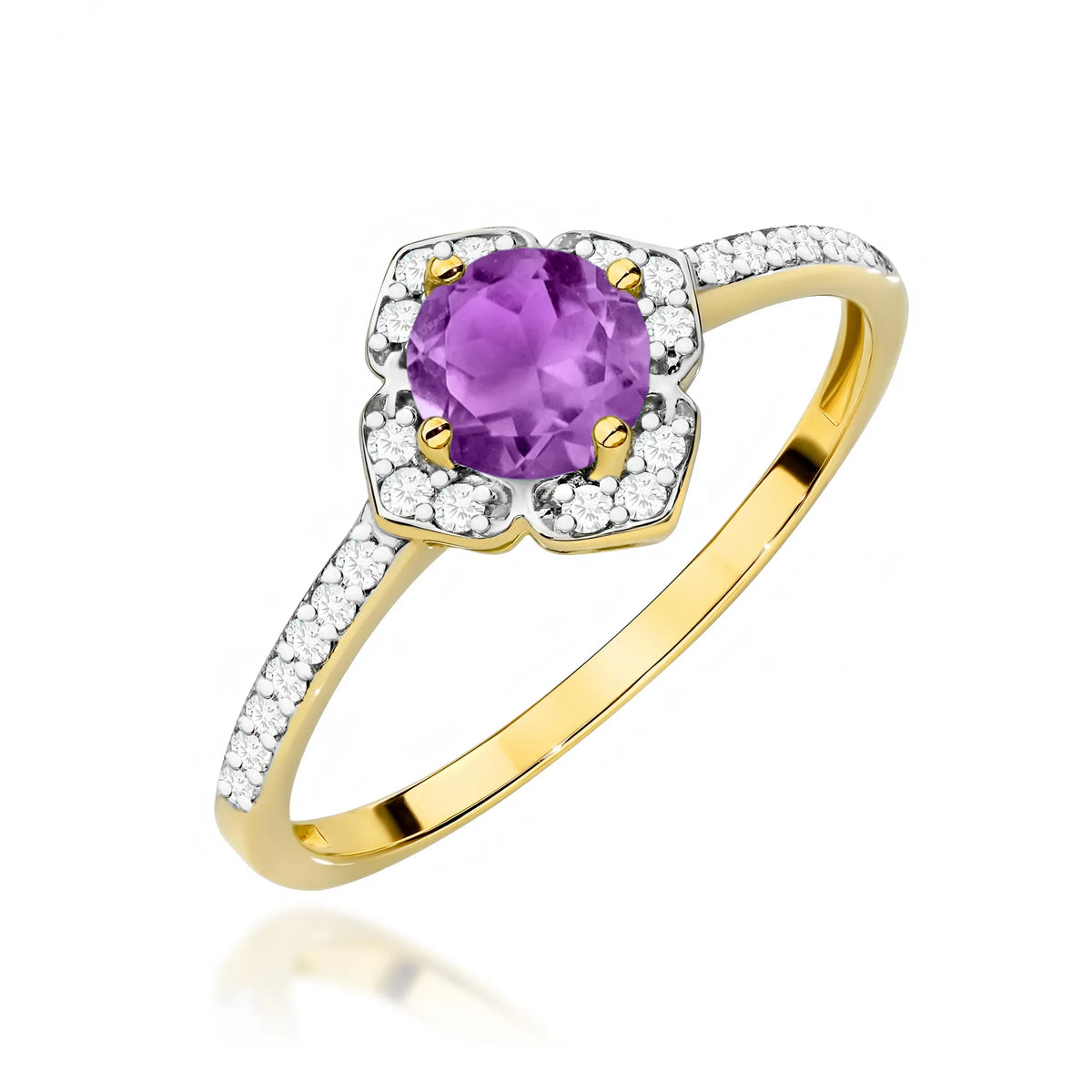 Goldring mit Blume, 0,50 ct Amethyst und Diamanten W0603-AMV-01