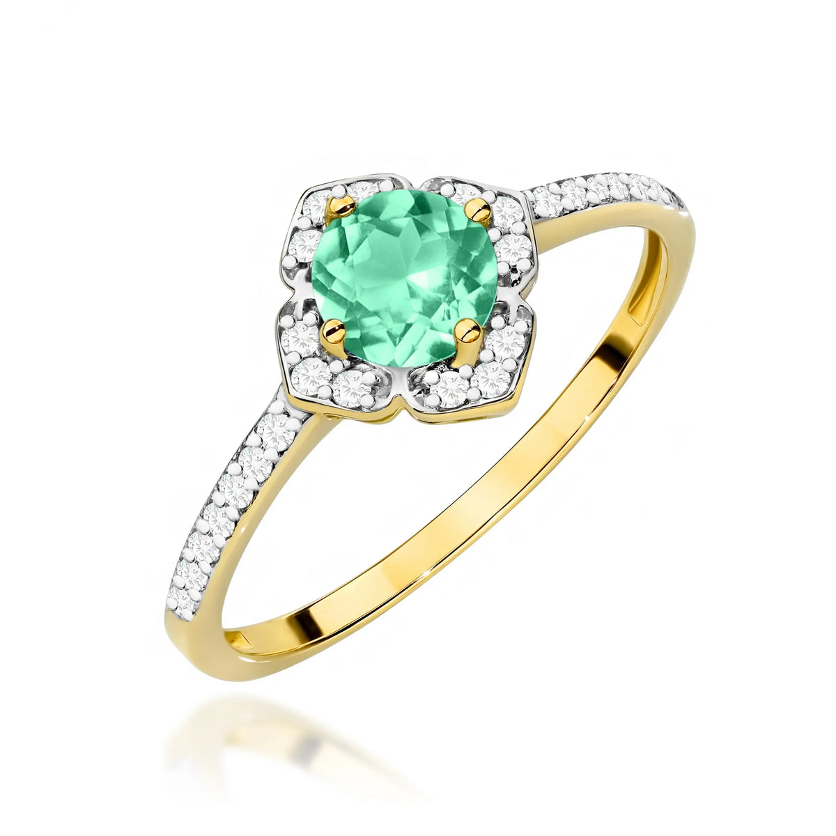 Goldring mit Blume, 0,50 ct Smaragd und Diamanten W0603-EMG-01