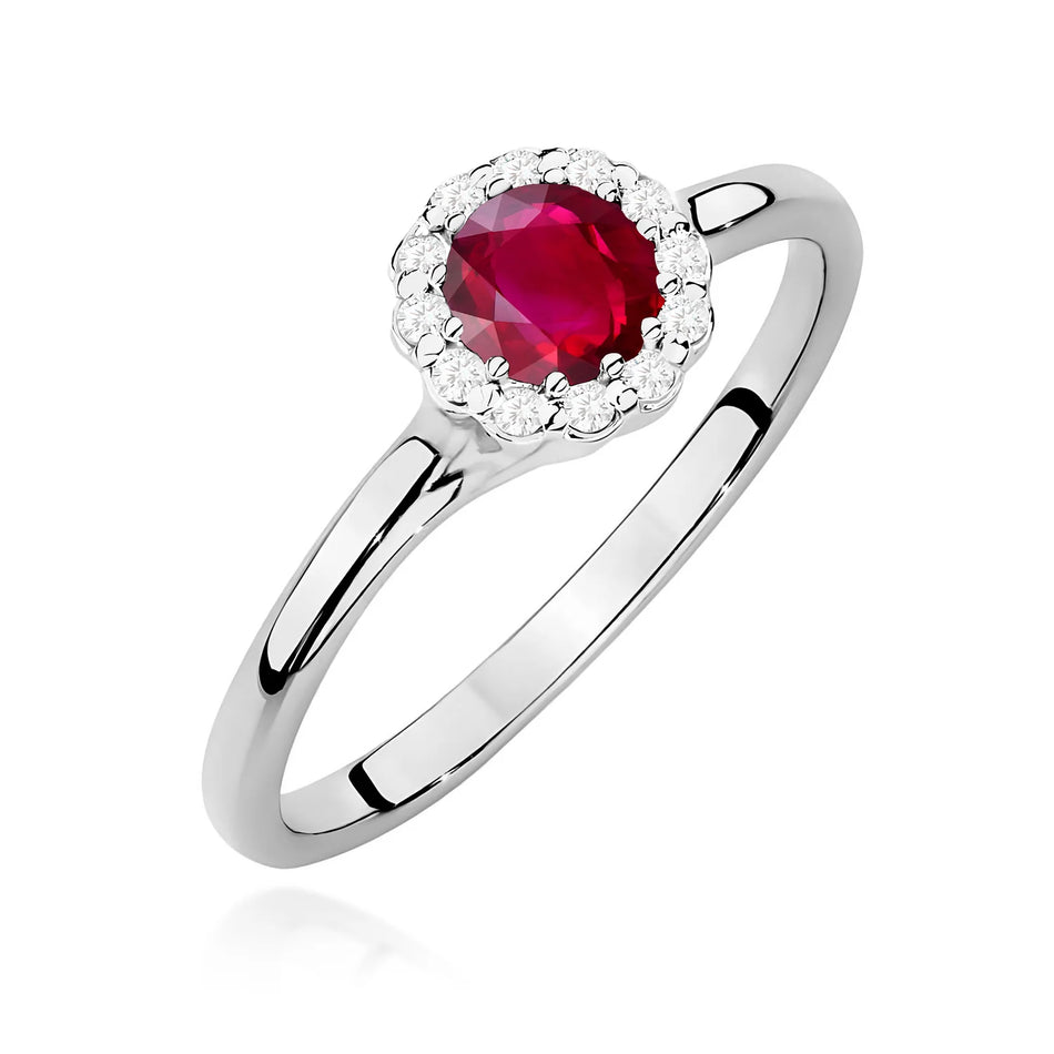 Weißgoldring mit 0,60 ct Rubin und 0,103 ct Diamanten
