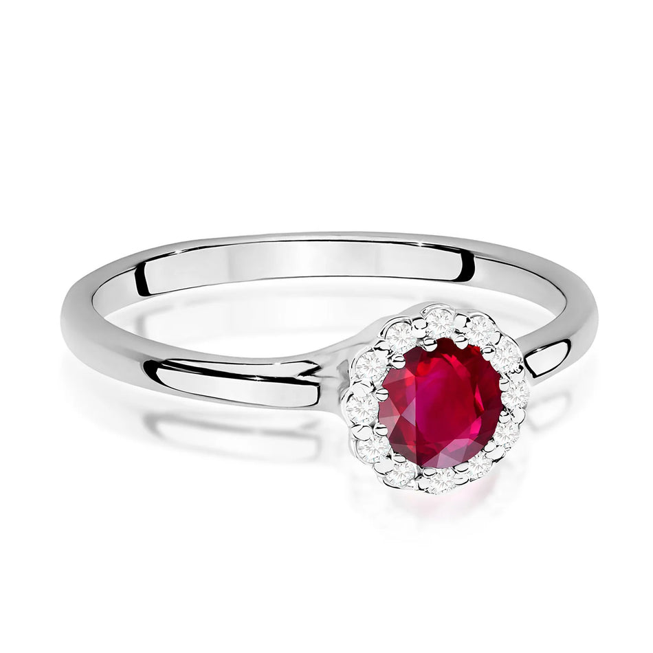 Weißgoldring mit 0,60 ct Rubin und 0,103 ct Diamanten