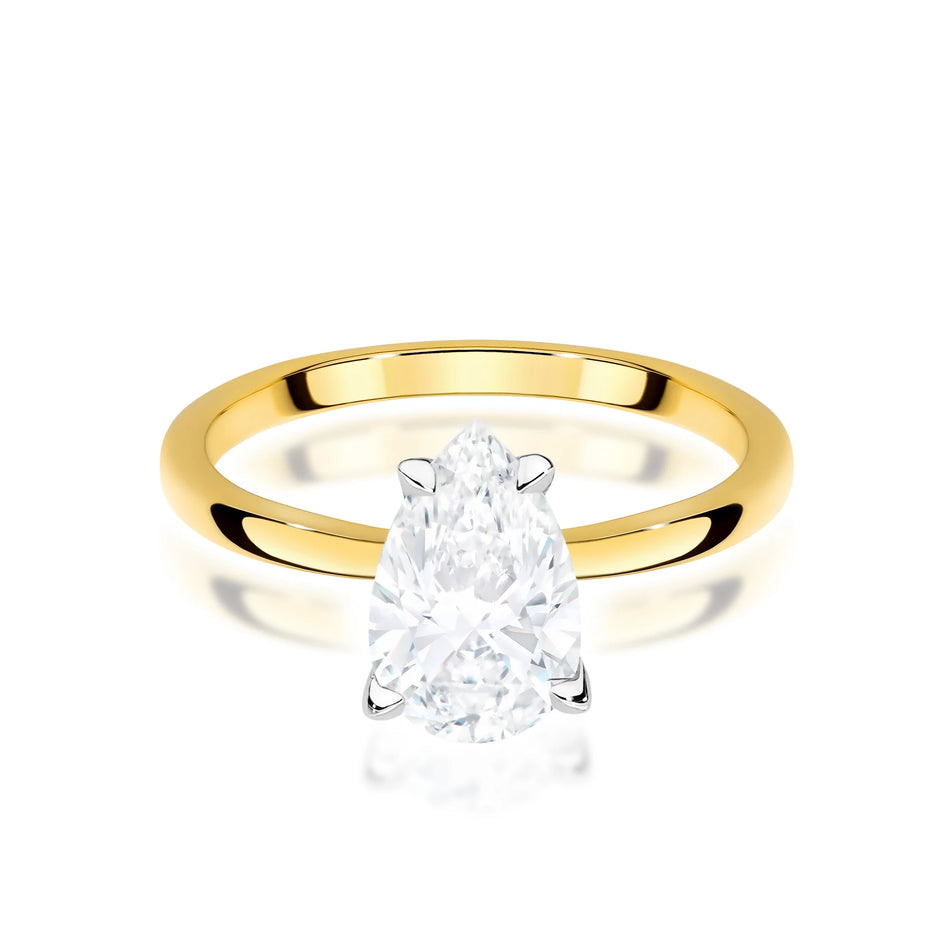Yellow Gold Ring with Pear 1,00ct Lab-grown Diamond
