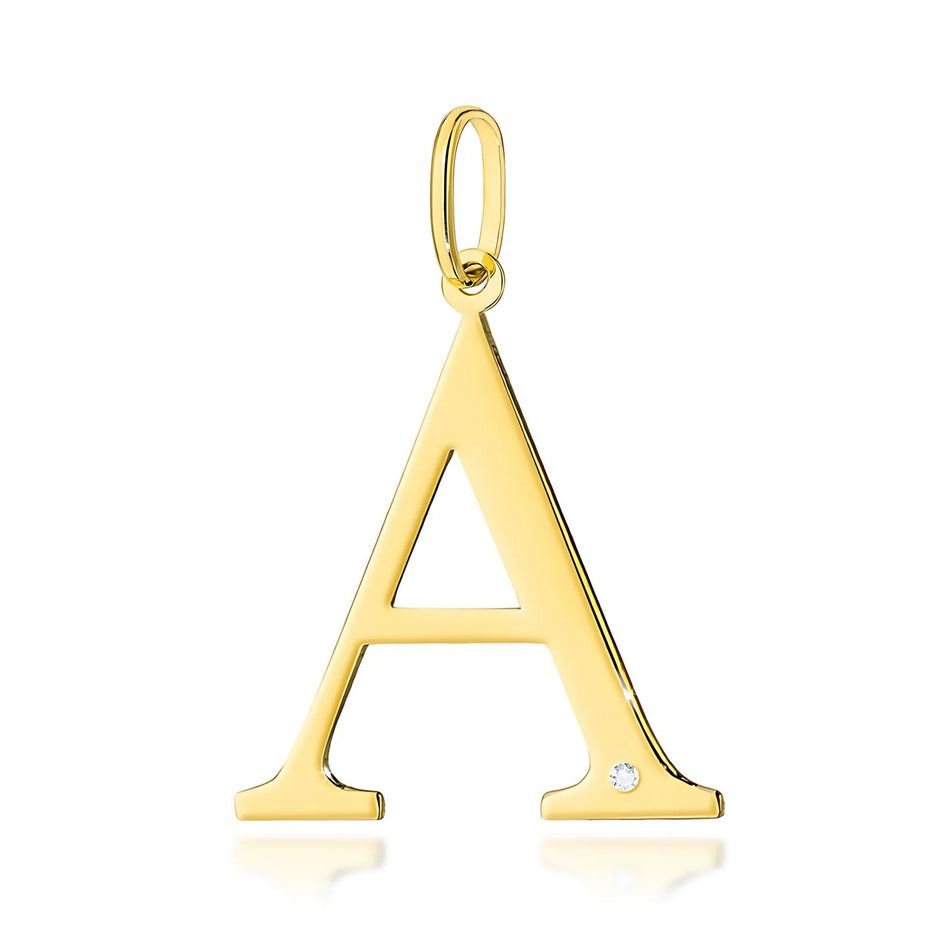 Großer Gelbgold-Anhänger mit Initiale „A“ und Diamant