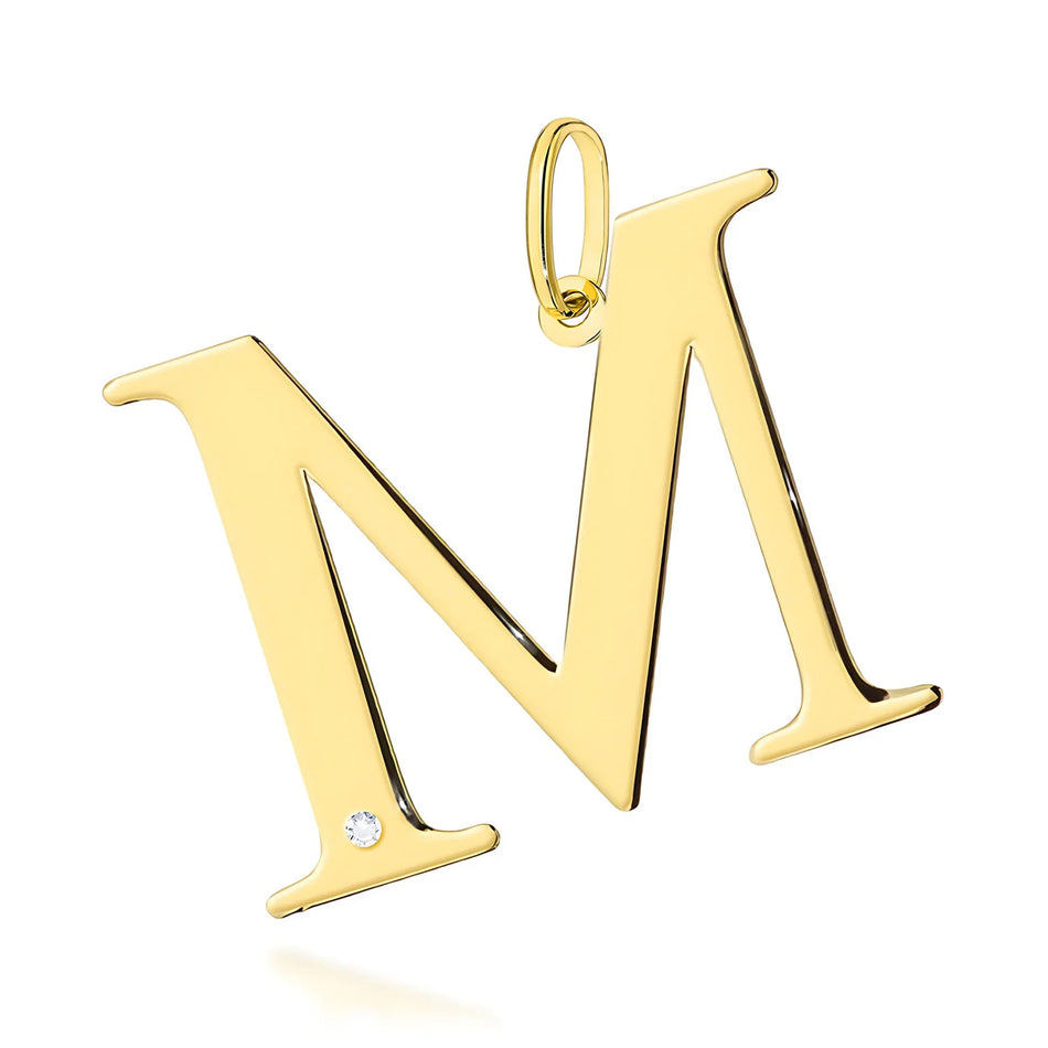 Großer Gelbgold-Anhänger mit Initiale „M“ und Diamant