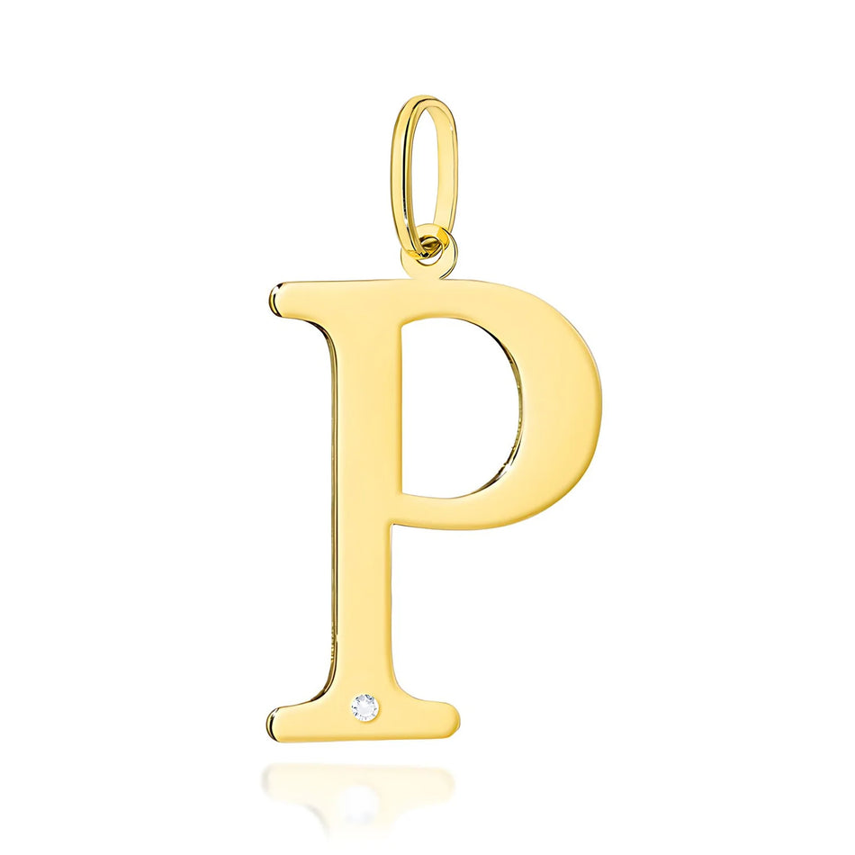 Großer Gelbgold-Anhänger mit Initiale „P“ und Diamant