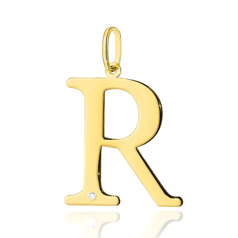 Großer Gelbgold-Anhänger mit Initiale „R“ und Diamant