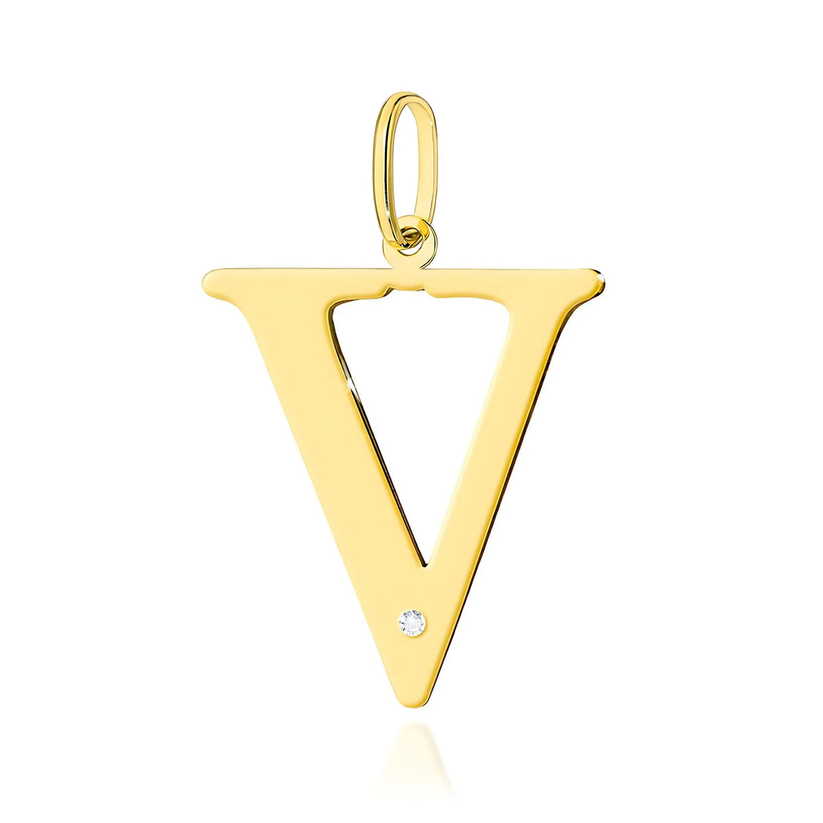 Großer Gelbgold-Anhänger mit Initiale „V“ und Diamant