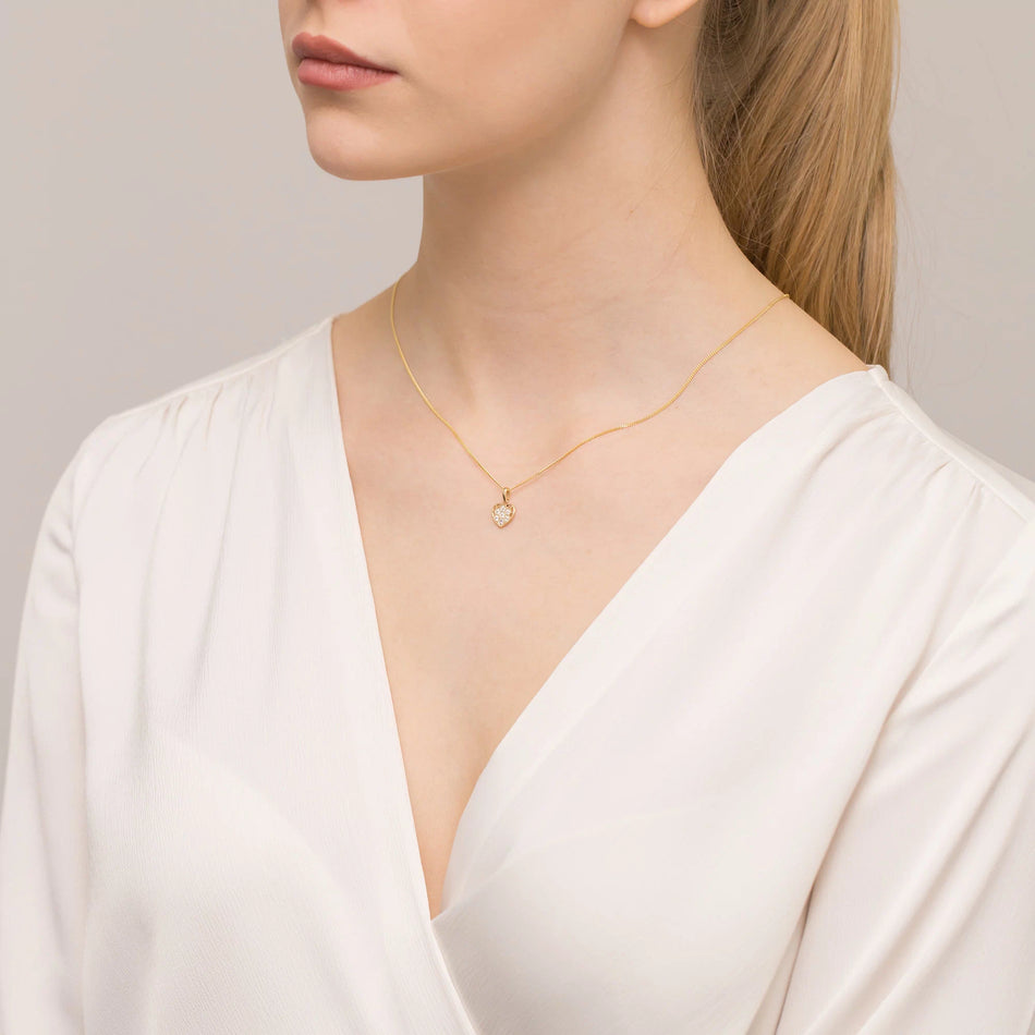 Goldkette mit offenem Herz-Anhänger und Zirkonia