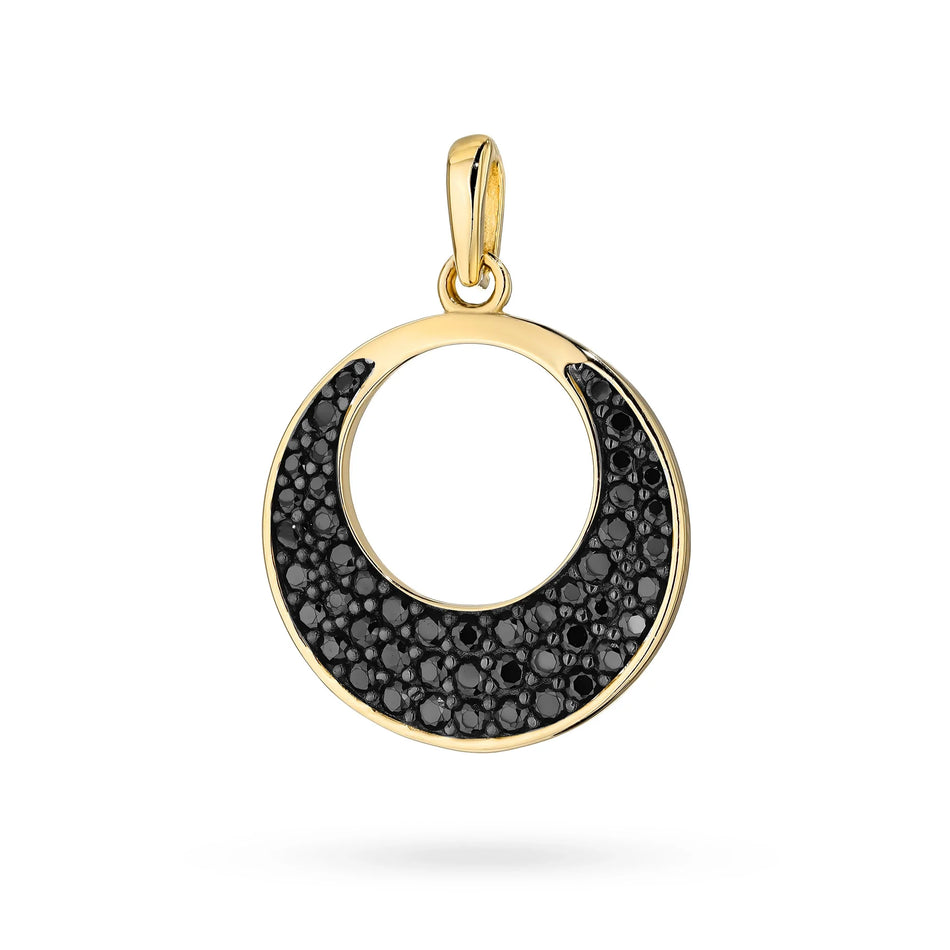 Goldset: offener Kreisanhänger mit bösem Blick Motiv und schwarzem Zirkonia