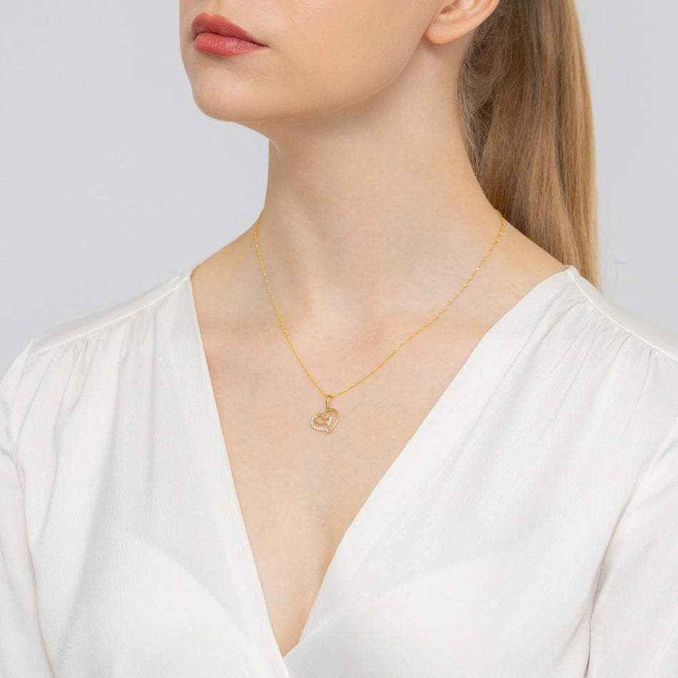 Goldkette mit Herz-in-Herz-Anhänger und Zirkonia