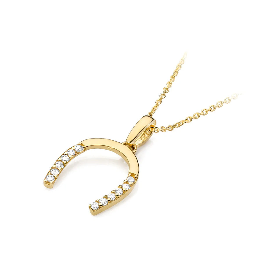 Goldkette mit Glückshufeisen-Anhänger aus Zirkonia an Ankerkette