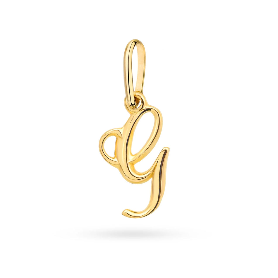 Gold script letter G necklace on Singapore chain