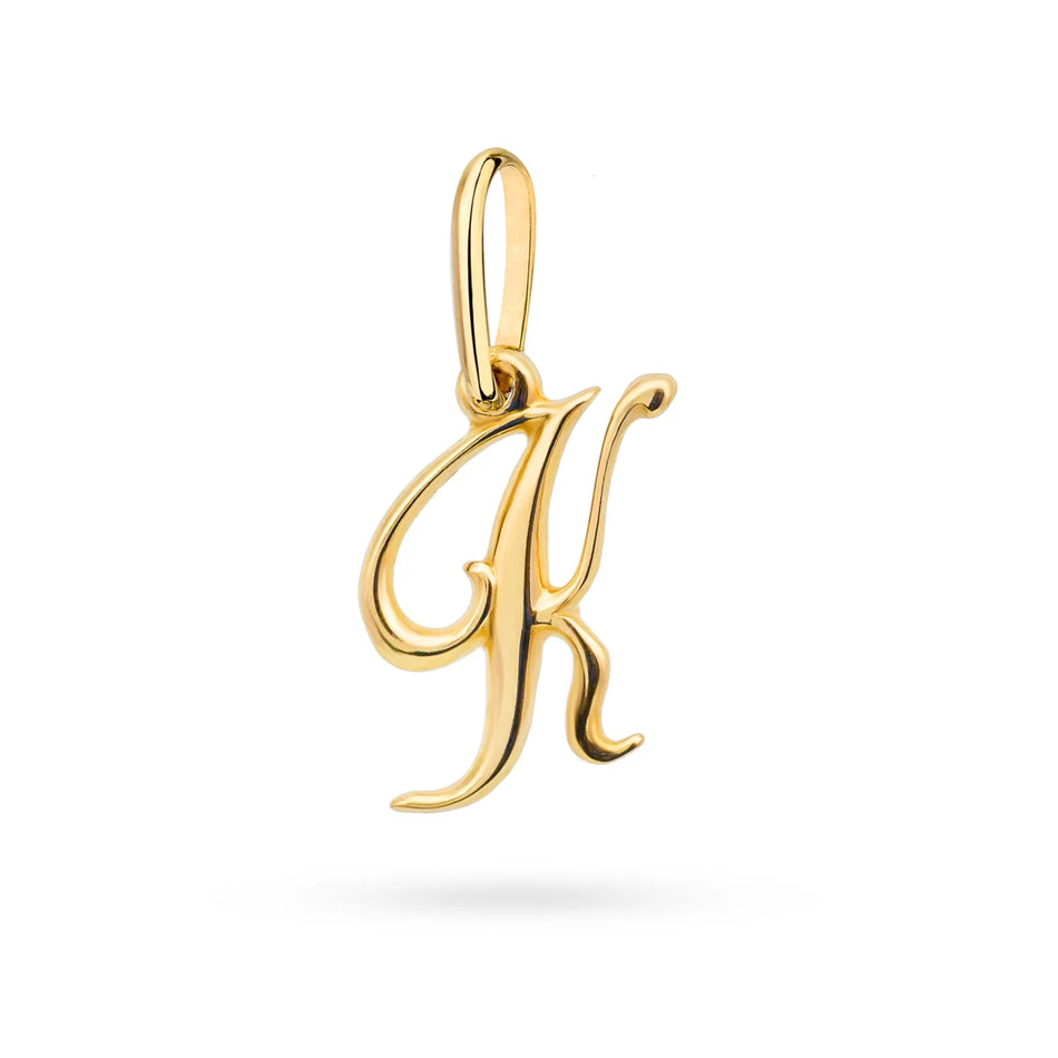 Gold letter K necklace on Singapore chain