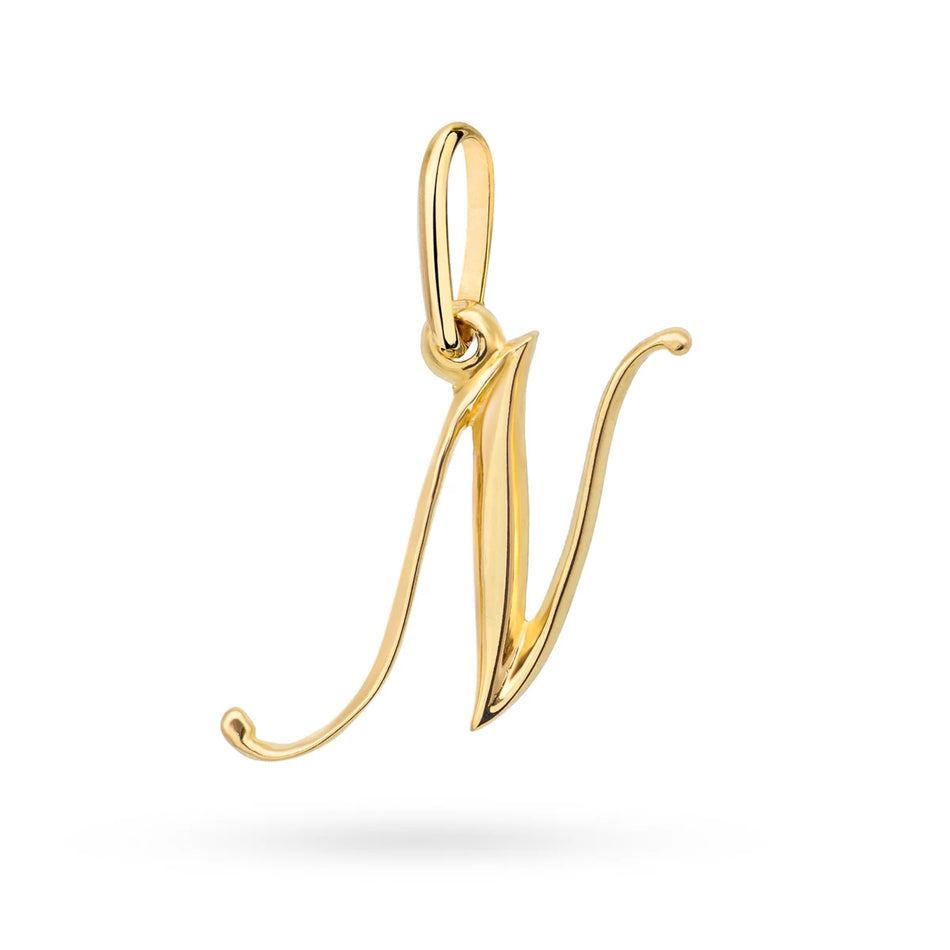 Gold letter N necklace on Singapore chain