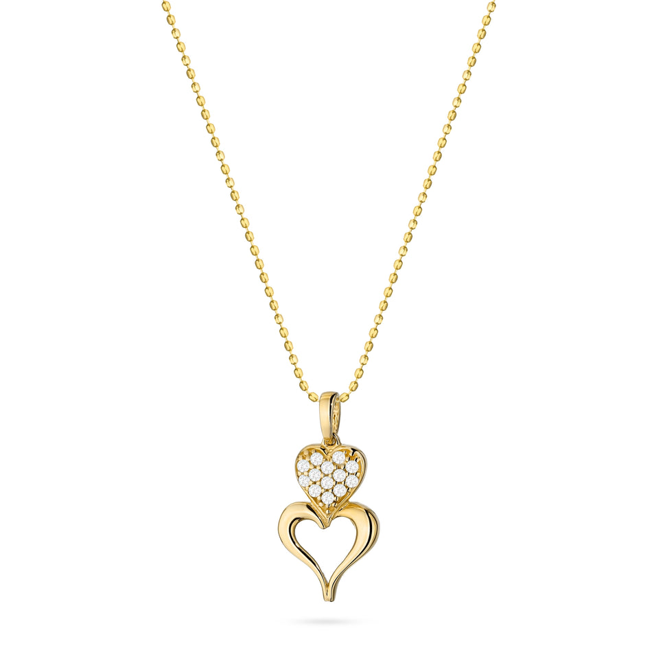 Gold Necklace with Double Heart Pendant and Cubic Zirconia