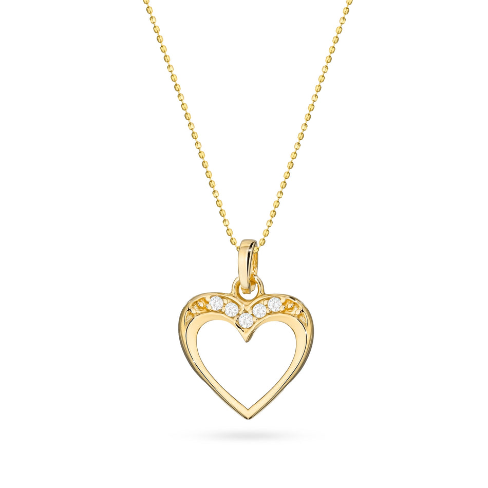 Gold Necklace with Heart Pendant and Cubic Zirconia