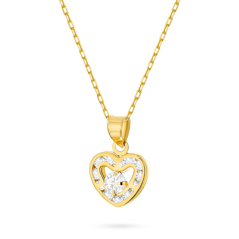 Gold Necklace with Small Heart Pendant and Cubic Zirconia