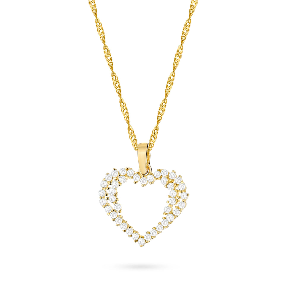 Gold Necklace with Heart Pendant Filled with Cubic Zirconia
