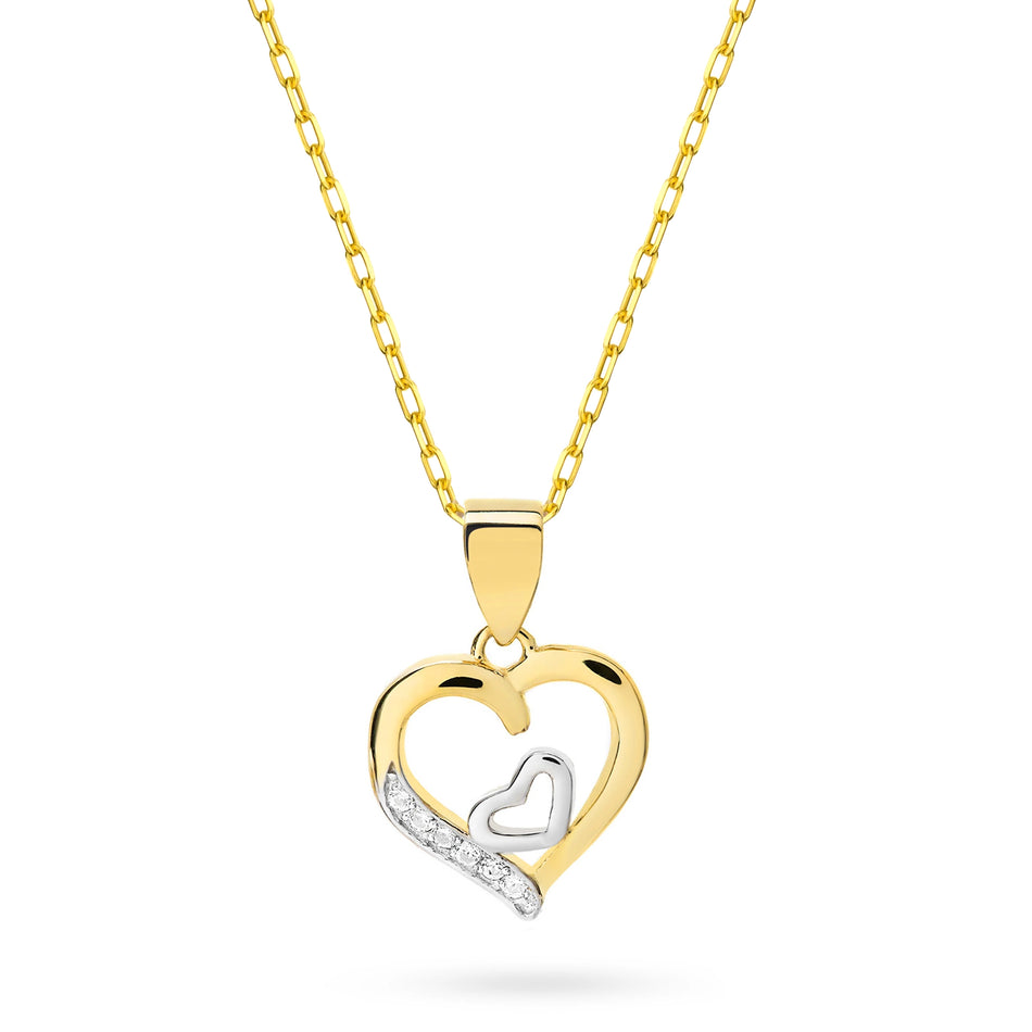 Gold Necklace with Heart Pendant and Cubic Zirconia