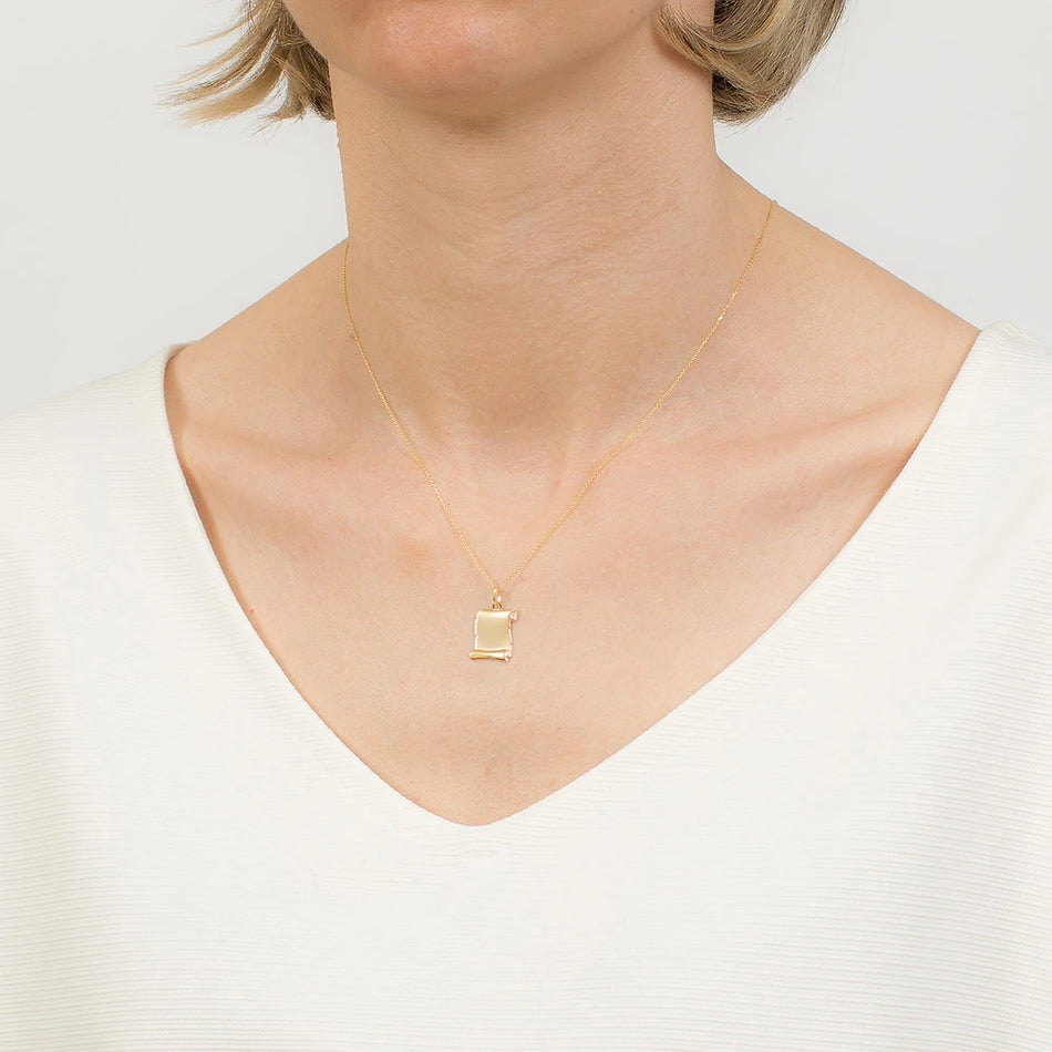 Gold set: papyrus pendant with chain, for engraving