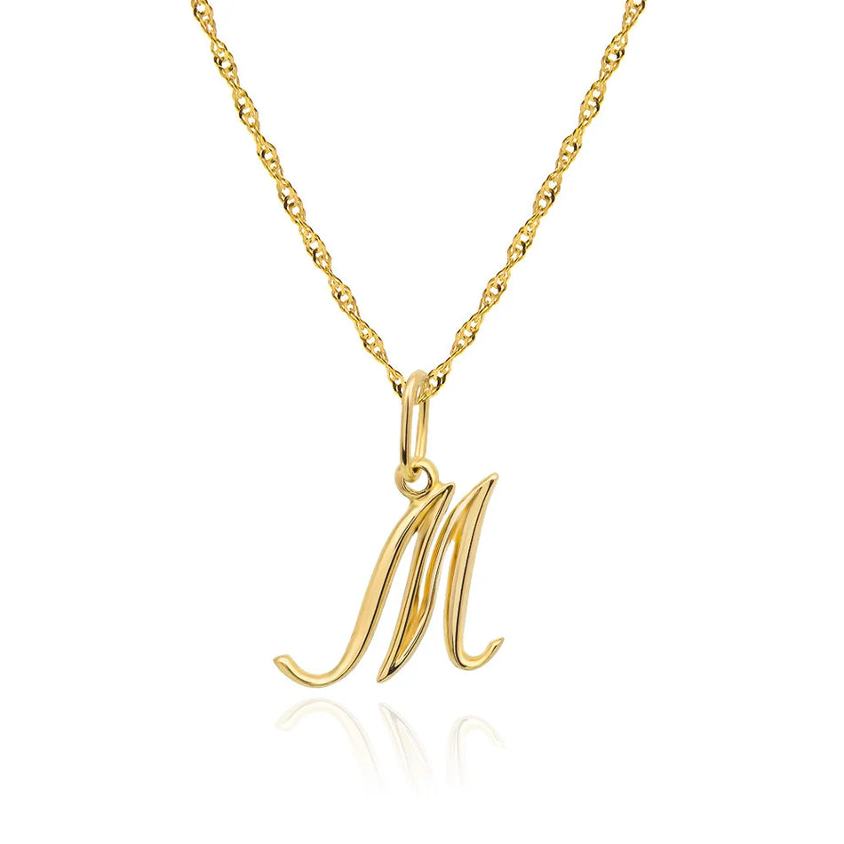 Goldene Buchstaben-Halskette M an diamantgeschliffener Ankerkette