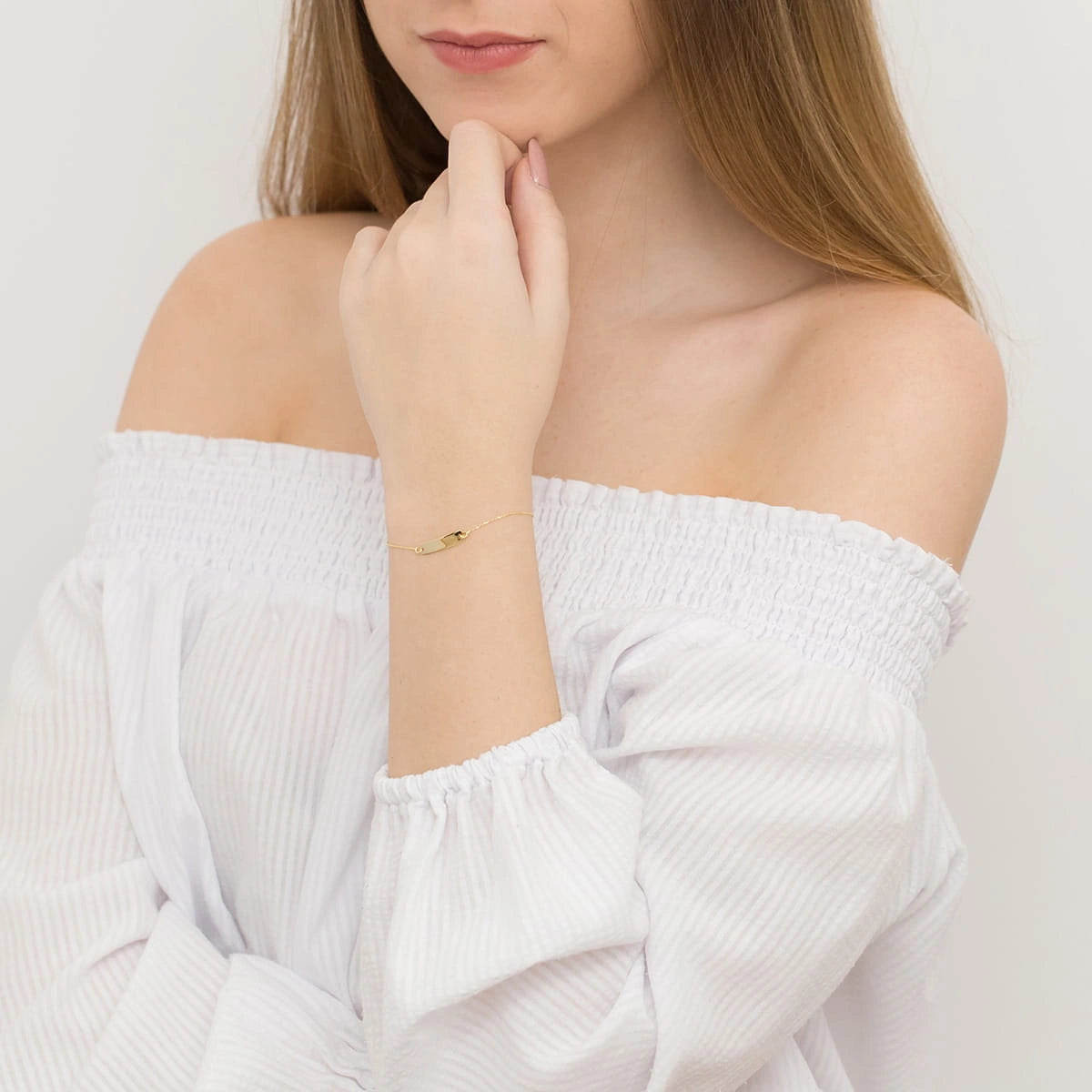 Gelbgold Kinder-Armband mit Gravierbarer Platte zur Erstkommunion
