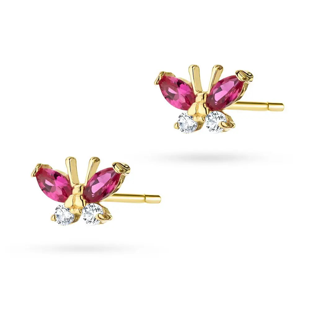 goldene Ohrstecker mit Zirkonia-Schmetterling k013-14k-585