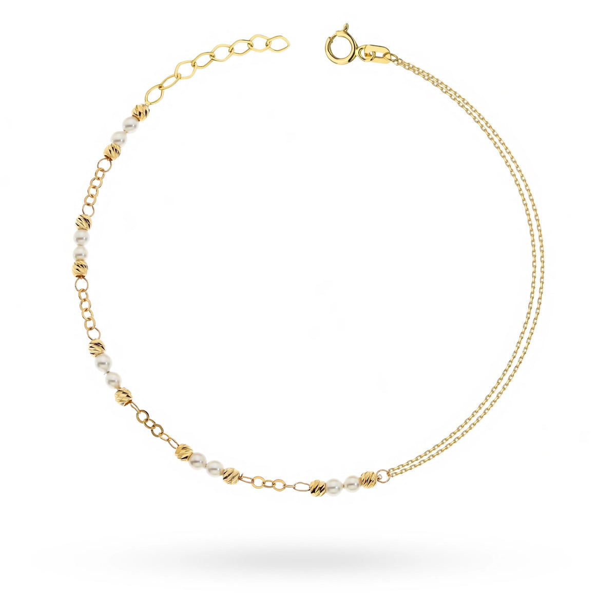 Gold 14k(585) bracelet with pearls and diamond cut beads. Order gift for mother, girlfriend or fiancee.