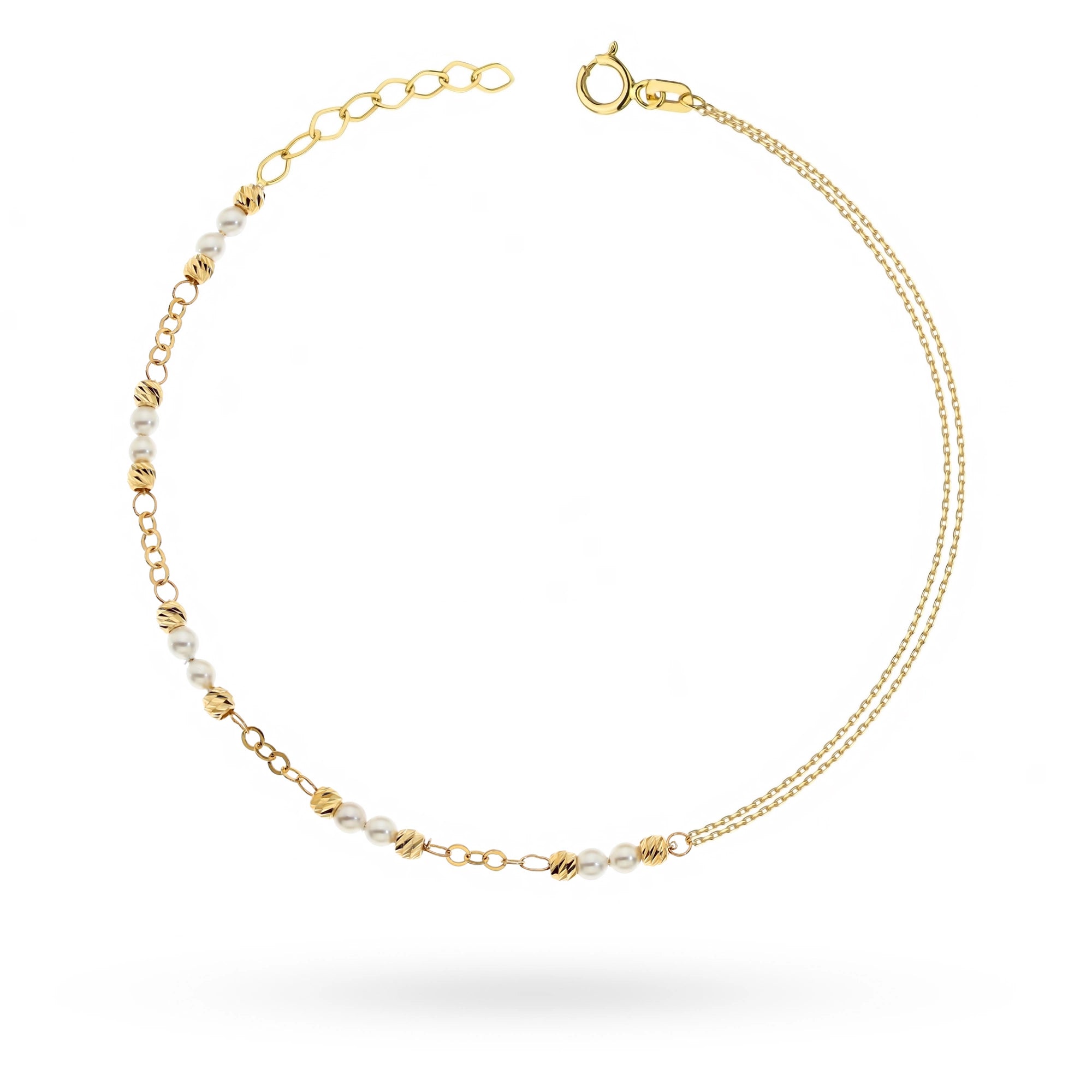 Gold 14k(585) bracelet with pearls and diamond cut beads. Order gift for mother, girlfriend or fiancee.