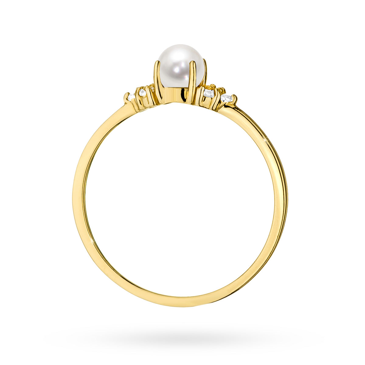 Feiner Ring aus 14-karätigem (585) Gold mit Perle und Zirkonia. Bestellen Sie ein Geschenk für Mutter, Freundin oder Verlobte.