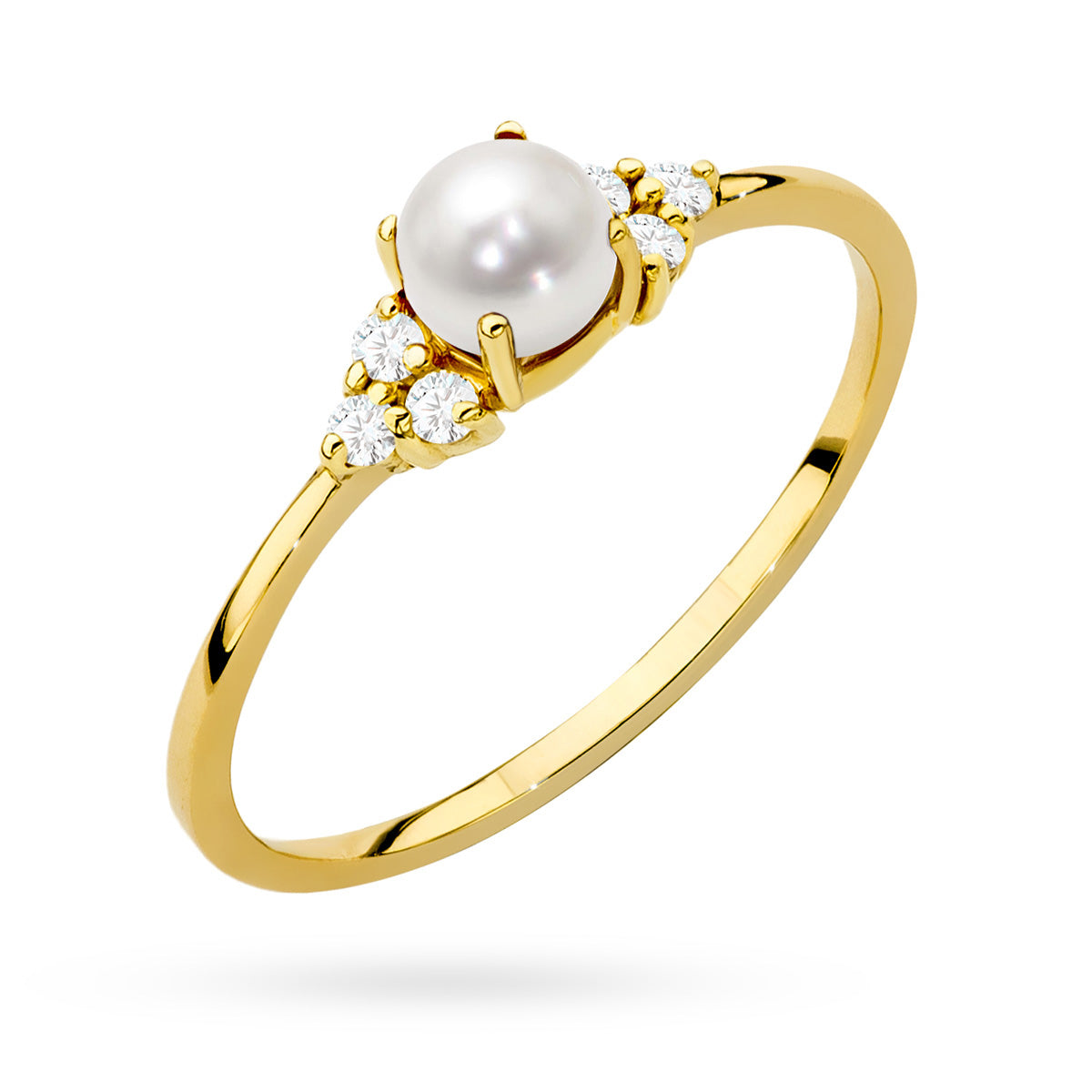 Feiner Ring aus 14-karätigem (585) Gold mit Perle und Zirkonia. Bestellen Sie ein Geschenk für Mutter, Freundin oder Verlobte.