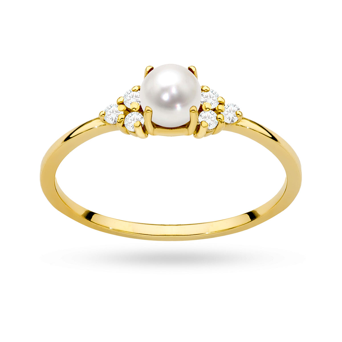 Feiner Ring aus 14-karätigem (585) Gold mit Perle und Zirkonia im Vintage-Stil. Bestellen Sie ein Geschenk für Mutter, Freundin oder Verlobte.