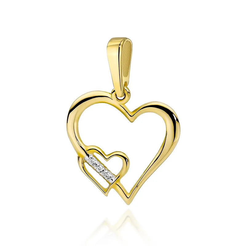 Gold heart-shaped pendant with embedded 0.015ct diamonds. Uniq gift for loved once.