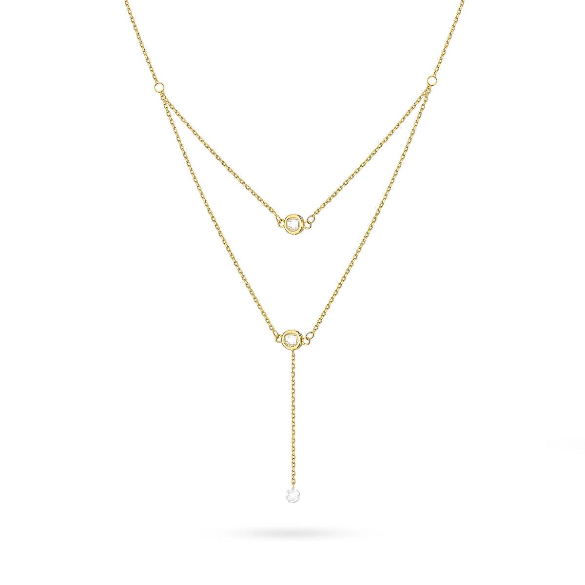 Kaskadenkette aus 14-karätigem (585) Gold mit weißem Zirkonia im Vintage-Stil. Bestellen Sie ein Geschenk für Mutter, Freundin oder Verlobte.