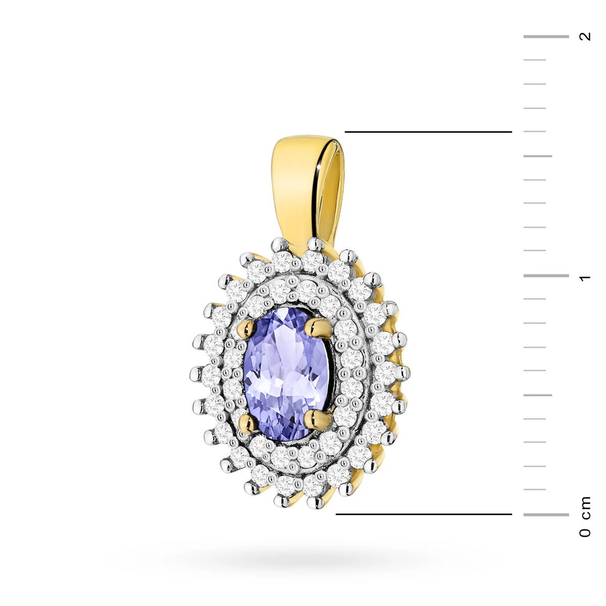 Anhänger aus 14-karätigem (585) Gold. Zentraler Tansanit 0,40 ct, umgeben von 39 Diamanten 0,19 ct. Ein einzigartiges Geschenk für sie. Unser Geschäft bietet Ketten, Anhänger, Halsketten an.
