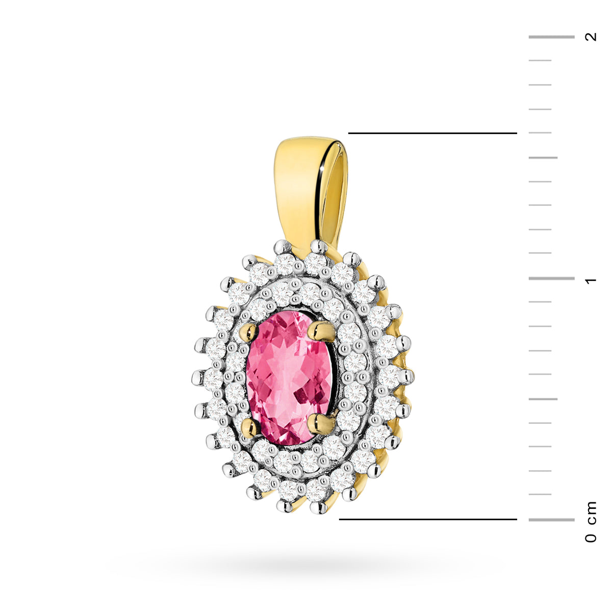 Anhänger aus 14-karätigem (585) Gold. Unsere Auswahl umfasst Ketten, Anhänger, Halsketten. Oval geschliffener rosa Topas 0,50 ct und 39 Diamanten 0,19 ct. Ein einzigartiges Geschenk für sie
